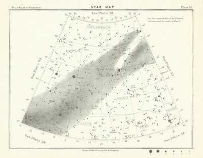 Sternenkarte Nachthimmel Widder Auriga Cassiopeia Perseus Taurus Triangula 1892