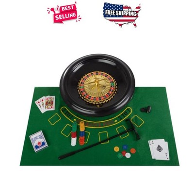 Roulette Wheel Set 16 Inch with Blackjack Table Felt Chips Cards Casino Game Kit
