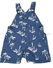 OSHKOSH B'GOSH BABY BIB SHORTALLS SIZE 18 MONTHS-BLUE WITH WHITE PALM TREES- NWT