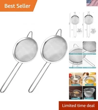 2 Pack Fine Mesh Strainers - Perfect Stainless Steel Sieves for Tea & Baking
