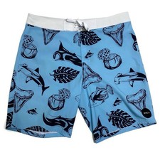 RVCA Industry VA Stretch Boardshort Mens 34 Ocean Shark Print Blue Swim M155TRVA