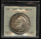 1939 Canada Silver Dollar - ICCS MS-64 Cert#XWG 866