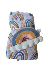 New With Tags Boutique Mud Pie Girl Boy Rainbow Muslin Blanket Rattle Set