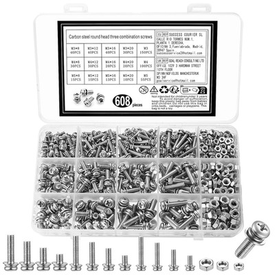 608 Stück M3 M4 M5 Schrauben Set, Kreuzschrauben mit Muttern Set, Linsenkopfschr