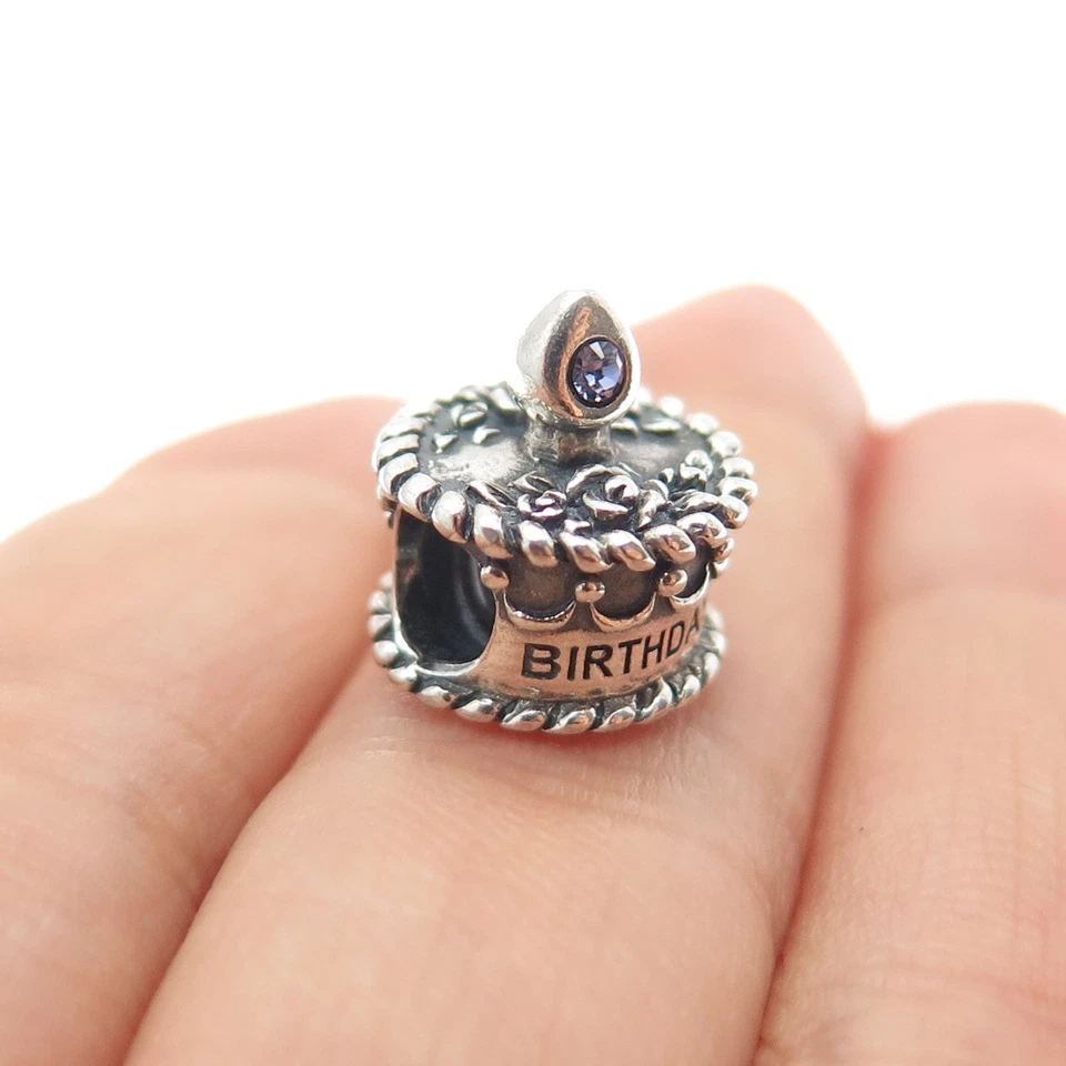 Berloque de contas de bolo de aniversário de junho OHM 925 prata esterlina corte redondo roxo C Z - Imagem 2 de 4