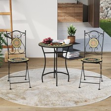 Quilt Star Mosaic Bistro Set 3Piece Outdoor Garden Patio Coffee Table and Chairs