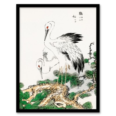 Numata Kashu Framed Wall Art Print Stork and Pine Tree Japanese Home Décor A3/A4