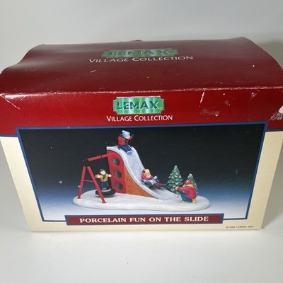 Vintage Lemax Village Collection Porcelain Fun on the Slide w/Original Box B35