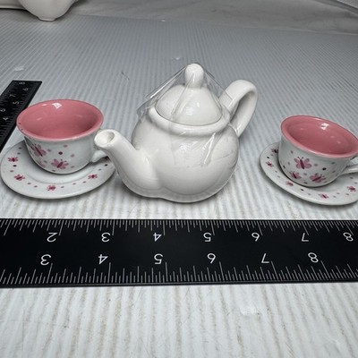 Schylling Butterfly Tea Set, Child's, Pink & White Porcelain 5 Pieces Mix Match