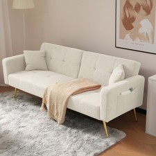 Fabric Sofa Bed Love Seat Sofa Settee Couch with Metal Legs & Cushions White