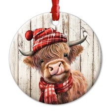 Highland Cow Christmas Ceramic Ornaments - Gifts for Cow Lover - Cute Highlan...