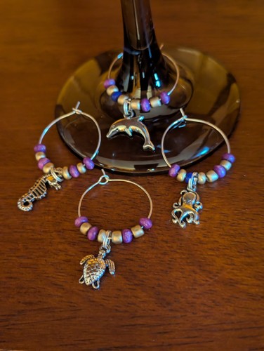 Wein Charms Glas Getränk Marker Ozean Thema 4er Set - Bild 2 von 2