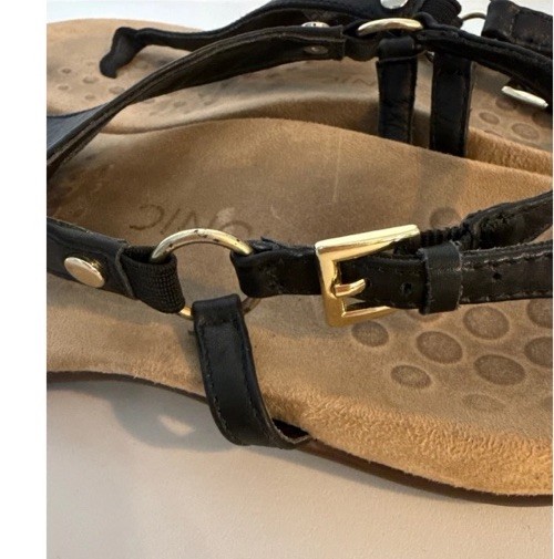 Vionic Adjustable T Strap Black Leather Thong San… - image 3