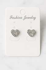 Sparkling Rhinestone Heart Stud Earrings, Silver Tone Fashion Jewelry Gift