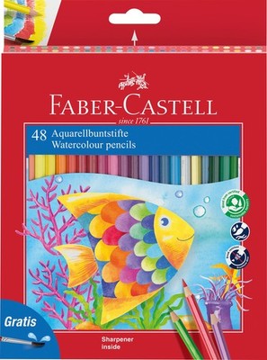 Faber-Castell Watercolour Pencil + Brush Box - 48 Pencils 1 count (Pack of 1)