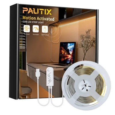 PAUTIX COB LED Strip with Motion Sensor,5V USB LED Tape Light 2700K Warm Whit