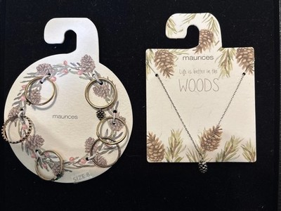 Brand New With Package Pinecone Necklace And Fall Theme Multi Ring Set (size 8)