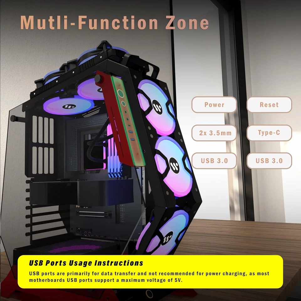 PC Case C570 ATX Mid Tower Tempered Glass Gaming Computer Open Frame Case with 5 - Image 4 of 4
