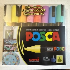 Uni POSCA PC-5M Medium Bullet Tip (1.8–2.5mm) 8-Soft Color Paint Marker Set*NEW*