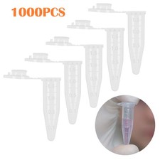 1000 Pack 1.5ml Clear Plastic Lab Vial Micro Centrifuge Test Tubes Snap Cap Lid