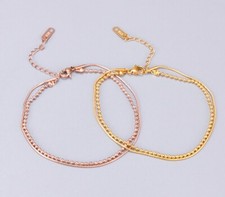 Gold Plated Titanium Stainless Steel Double Chain Anklet Foot Bracelet 8-10"