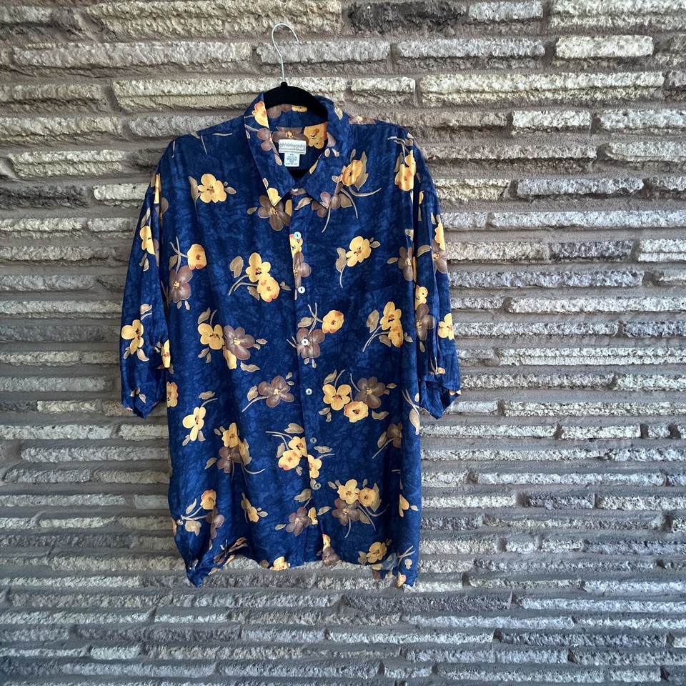 Men's Hawaiian Blue Orange Floral Relaxed Casual Shirt Size XXL eBay