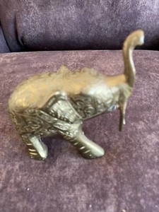 small solid brass vintage etched  elephant figurine 4" long 4" tall