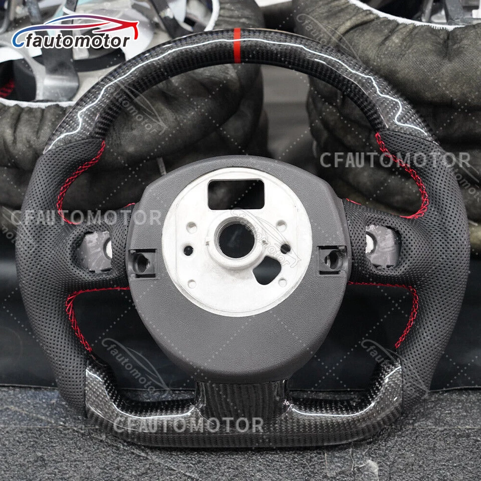 Volante de fibra de carbono real para Audi A3 A4 A5 S4 S5 Q7 2008-2010 puntada roja Foto 4 de 4