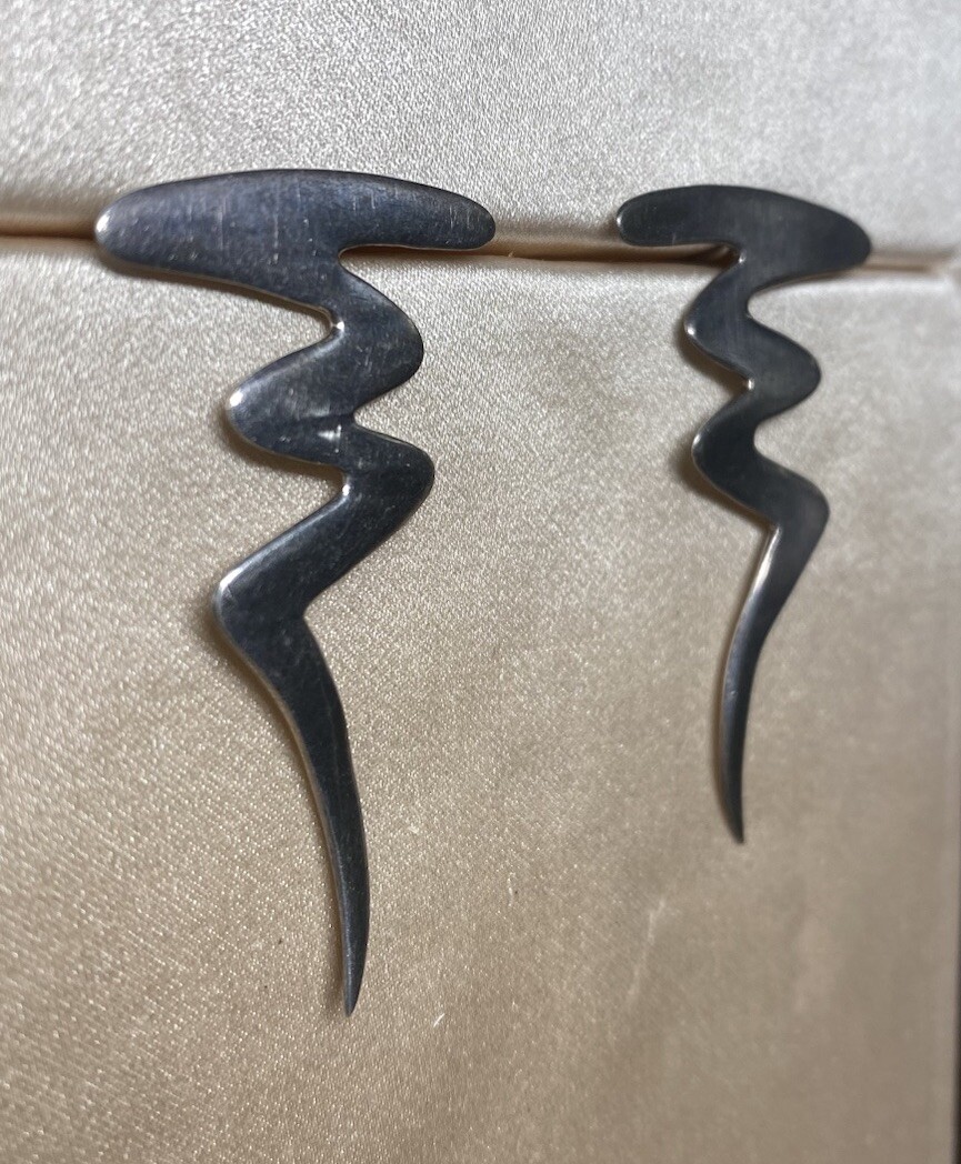 VTG Zigzag Earrings Lightning Dangle Sterling Sil… - image 6