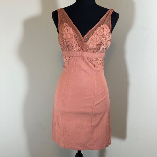 Intimately Free People Kira lace bodycon slip dress size small copper rose