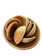 GC GRANVILLE Co. Primitive Style Wood Salad Bowl Set + 8 Made In Vermont EUC!