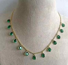 5Ct Pear Cut Lab Created Emerald Women's Wedding Necklace 14K Yellow Gold Plated