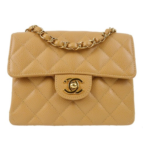 Chanel Beige Calfskin Mini Classic Square Flap Shoulder Bag 17 163460