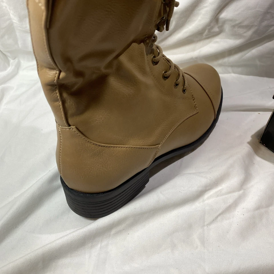 Botas Forever Taupe Cuero Vegano Tacón Encaje Talla 10 Jalen-88 Nuevas Con Caja Foto 3 de 4