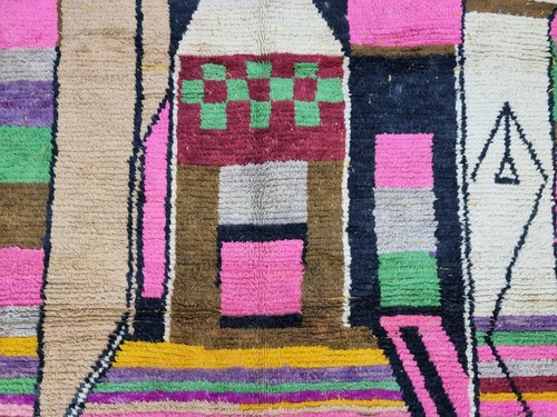 Moroccan Boujaad Handmade Rug 7'x10'6" Berber Abstract Pink Brown Wool Carpet - Picture 10 of 12