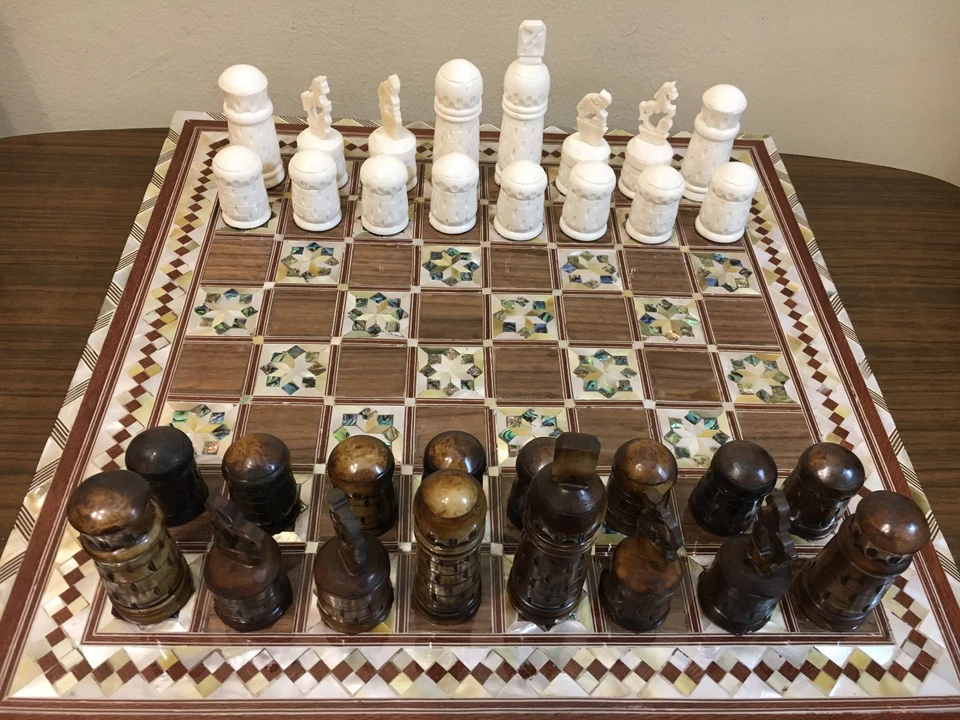 Шахматы ручной работы настоящая резьба кости верблюда - Изображение 3 из 4