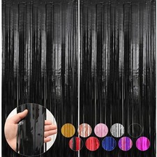 2 Pack Black Foil Fringe Curtains Streamers Party Decorations 3.3 x 8.2 ft Bl...