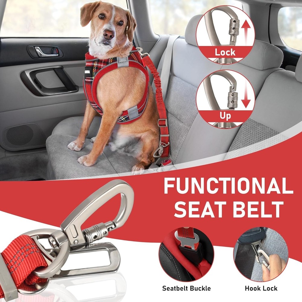 Dog Harness, Collar & Seat Belt Set, Vehicle Safety Harness, Retractable - Small