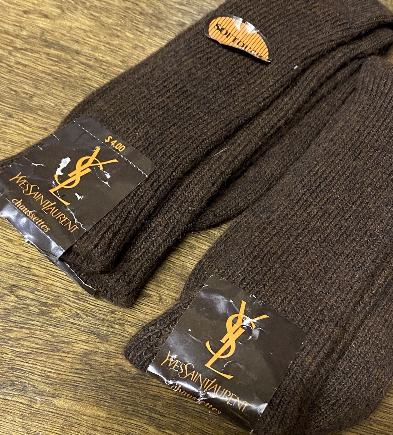 Yves Saint Laurent Socks Mens 10 To 13 Vintage Brown YSL Chaussettes