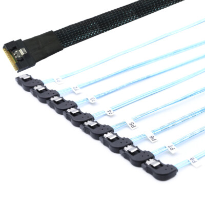 Slimline4.0 SFF-8654 8i to 8 Ports SATA Adapter Cable Right-Angled SATA