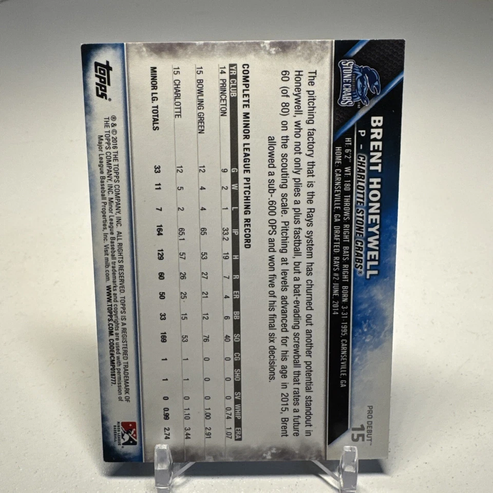 Brent Honeywell Signed 2016 Topps Pro Debut #15 Los Angeles Dodgers - Image 2 of 2