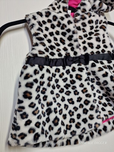 The Children's Place Jacket Girls Size 4T Faux Fur Hood Leopard Print Vest Snap - Picture 2 of 12