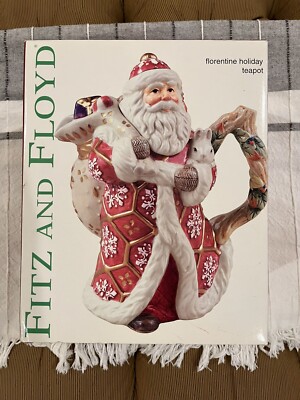 Vintage Fitz And Floyd 2003 Santa Florentine Holiday Teapot Rare