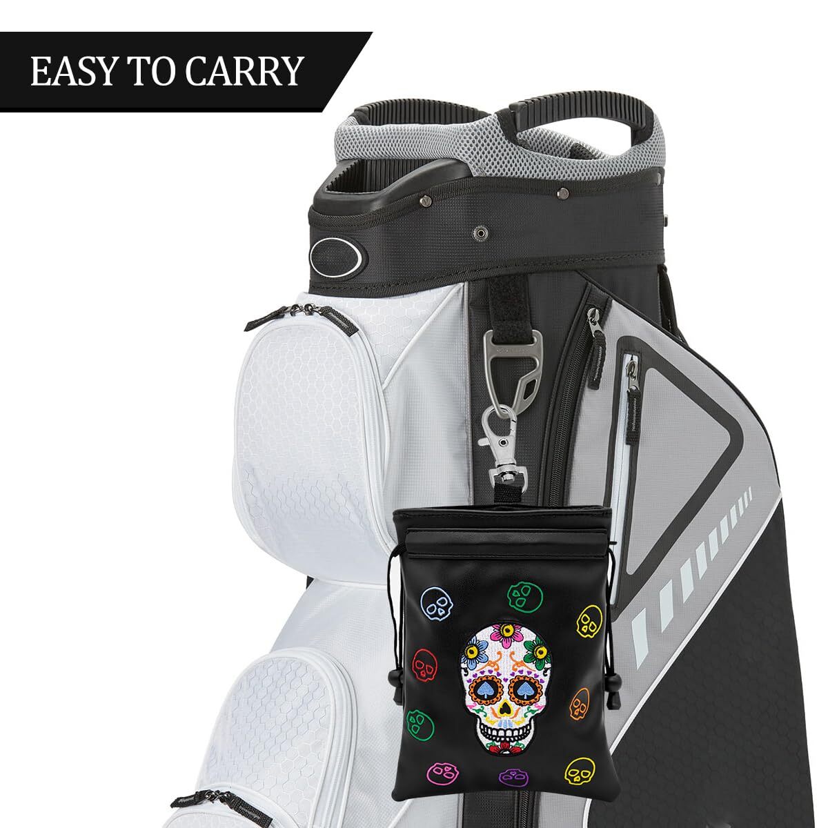 Valuables PouchGolf Pouch Bag with Drawstrings Golf Tee Bag Colorful Skeleton