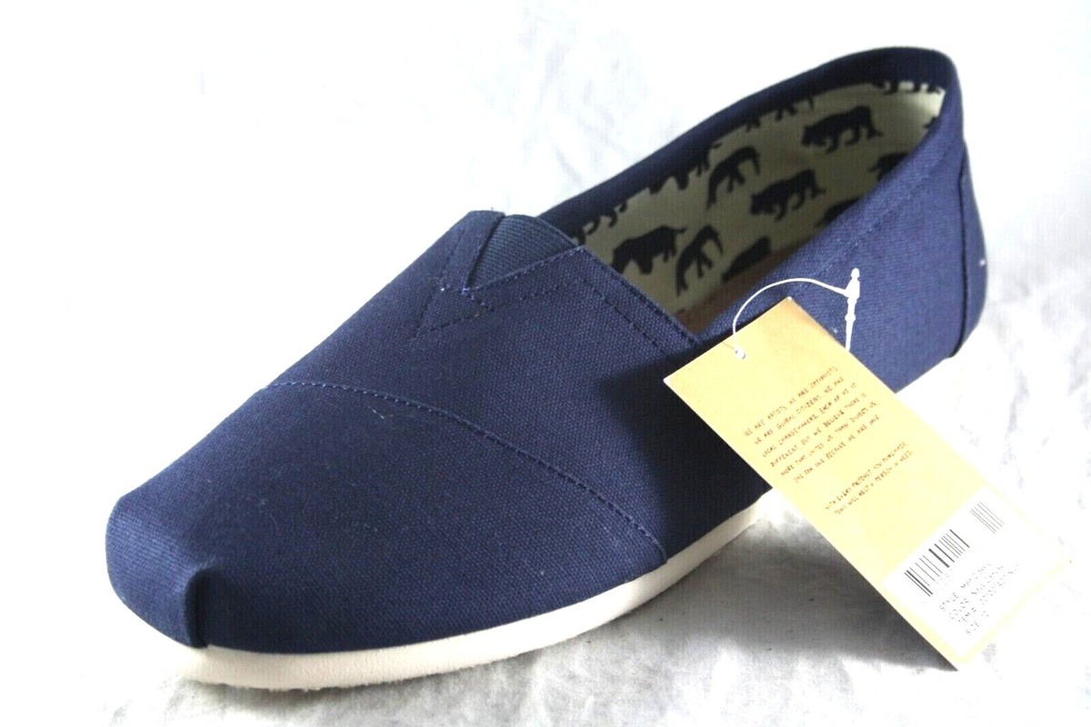 NIB [TOMS] Classic Canvas Slip On Casual Shoes White w/ Blue Stitching Men’s 10 Women main image 2