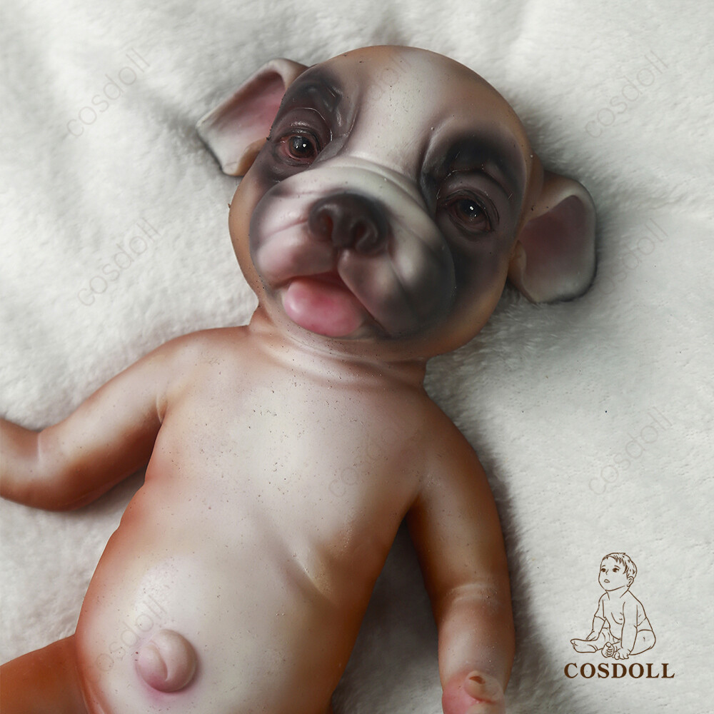 13.7" Soft Silicone Yellow Dog Reborn Puppies Doll Lifelike Handmade Dog Dolls