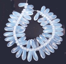 50 Czech Glass Dagger Beads 10x3mm - Milky White Opalite