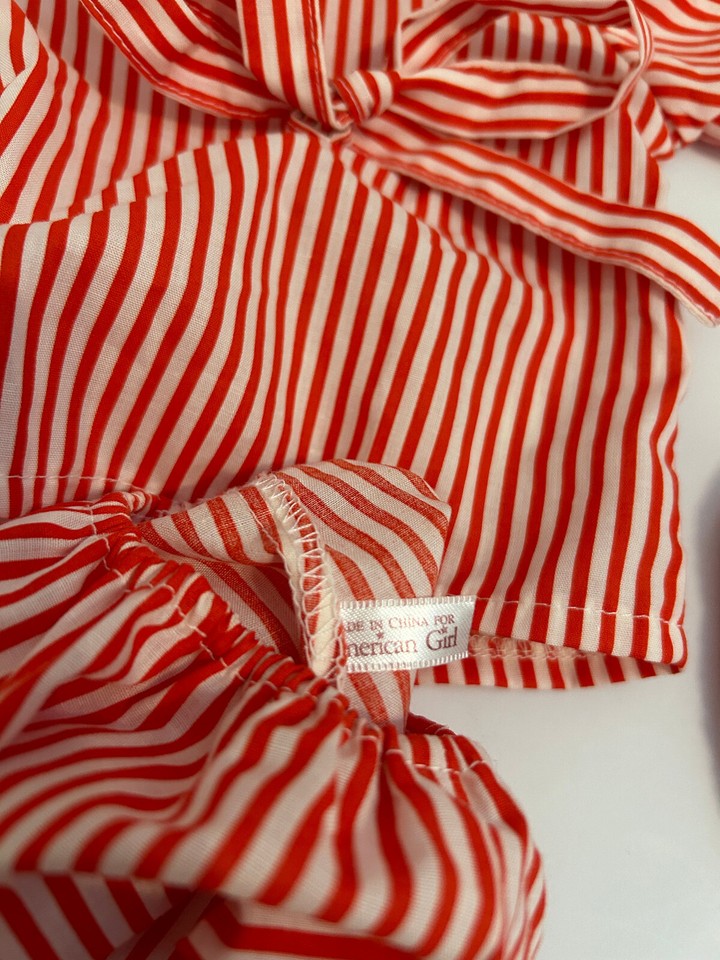 American Girl Doll Molly Red Striped Pajamas, Blue Robe PJ,and Slippers