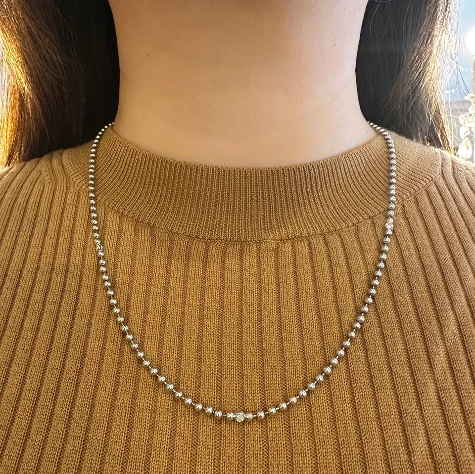 18k 白金珠链带边框套装钻石 21.5 英寸长 - HM2596I