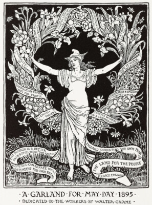 額装済/La voliere 1919/マン レイ/インテリア/アートポスター Walter Crane A Garland for May Day Mayday 1895 Woodcut 18 x 24